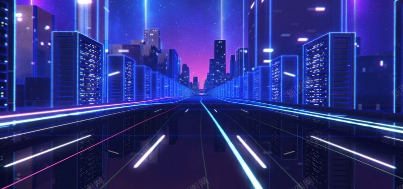 光影城市科幻大气蓝色宣传海报背景背景