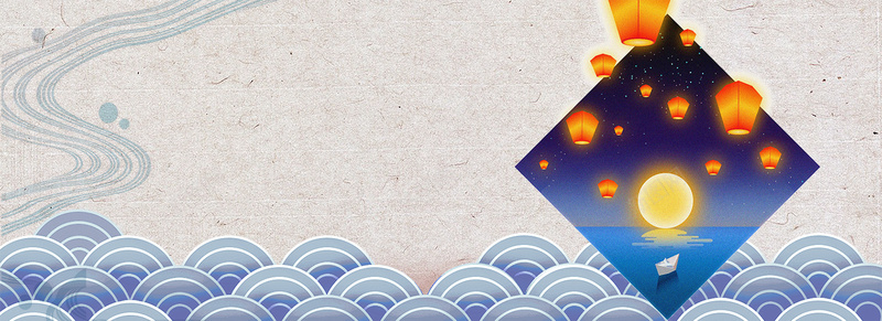 中秋节古典孔明灯中国风灰色背景背景