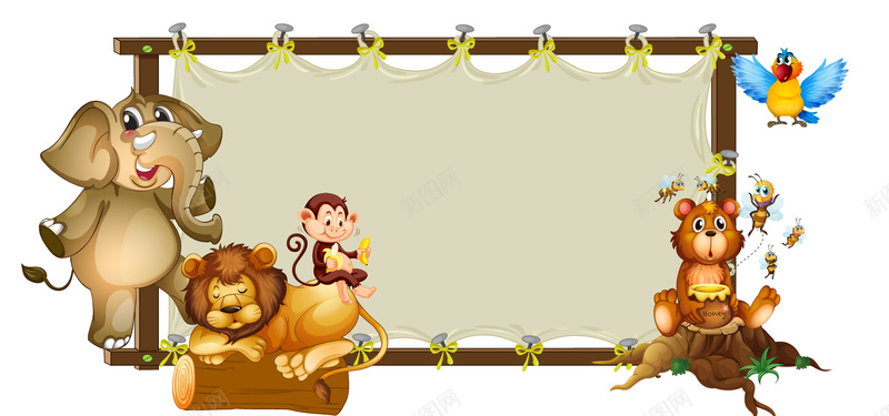 淘宝矢量卡通动物鹦鹉狮子猴子大象表演海报背景