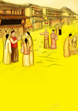 古代商业街黄色背景背景