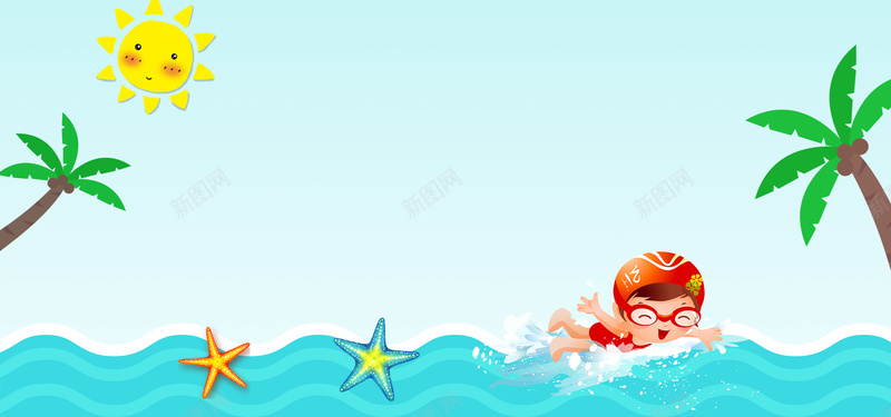 海洋游泳卡通太阳蓝色几何背景背景图片免费下载 素材0mvkjkeqp 新图网