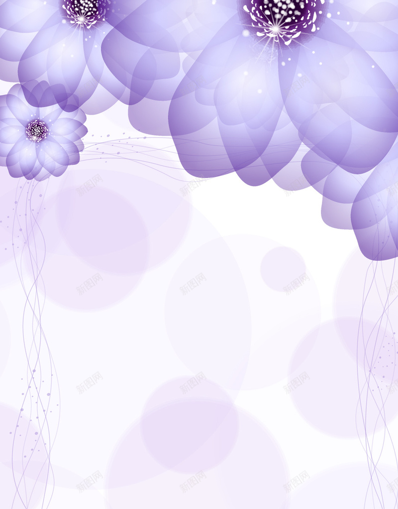 淡紫色唯美H5背景jpg设计背景_新图网 https://ixintu.com H5背景 唯美 树藤型边框 淡紫色 花朵