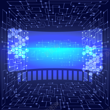 虚拟现实科技质感电路蓝色背景矢量图背景