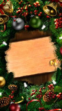 圣诞花环与木板背景