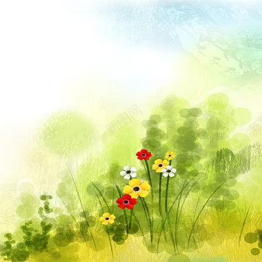 手绘卡通春季绿色背景背景