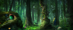 森林小屋梦幻森林背景高清图片