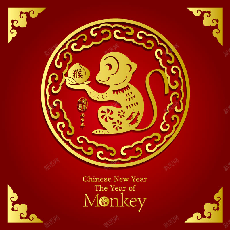 2016猴年主图psd设计背景_新图网 https://ixintu.com 2016 中国红 中国风 主图 创意 猴年 猴年海报 金色