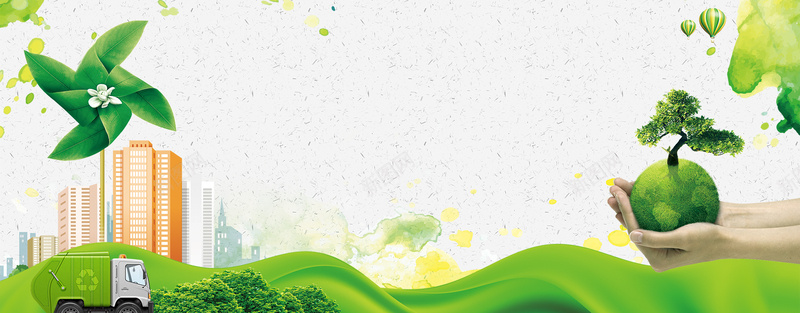 低碳新生活文艺绿色灰色banner背景
