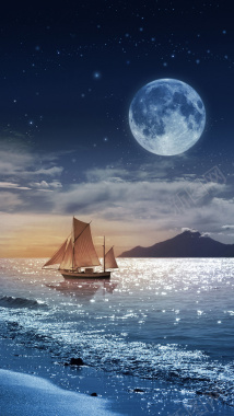 蓝天大海月亮风景手机端H5背景背景