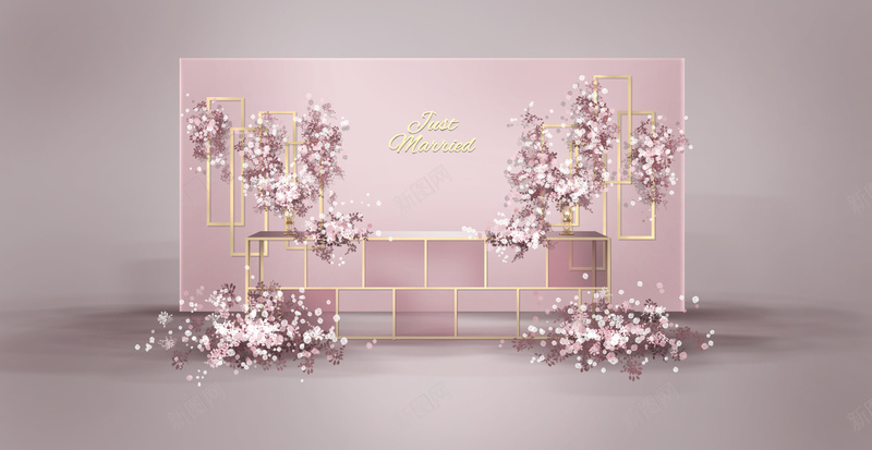 粉色签到区效果图jpg设计背景_新图网 https://ixintu.com 婚礼 粉色 花艺 造型
