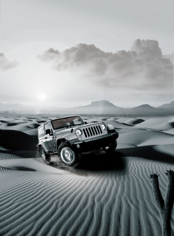灰色吉普车灰色质感大气沙漠吉普汽车海报背景高清图片