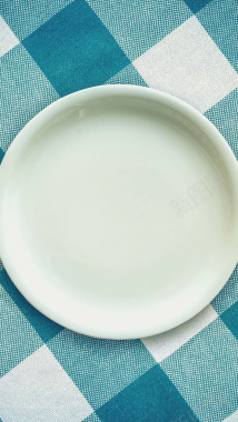 白色盘子墨绿蓝桌布厨房食物家宴餐饮H5背背景