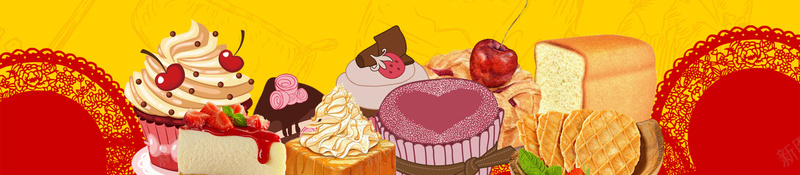 卡通烘焙海报背景模板psd设计背景_新图网 https://ixintu.com 人物 元素 卡通 大厨 底纹 海报 烘焙 甜品店 甜点 食物 黄色