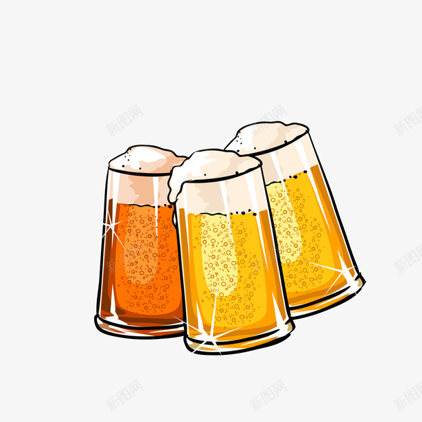 卡通庆祝干杯的啤酒杯png免抠素材_新图网 https://ixintu.com 冒气泡 啤酒泡 啤酒碰杯 干一杯 庆祝干杯 玻璃杯 相碰一起