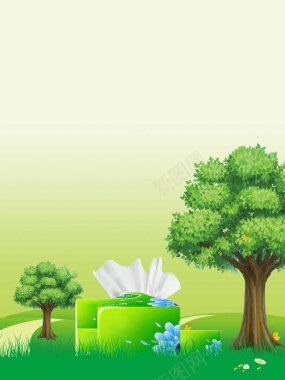 卫生纸面巾纸绿色森林促销海报背景模背景