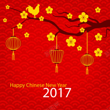 中式红色卡通新年背景矢量图背景