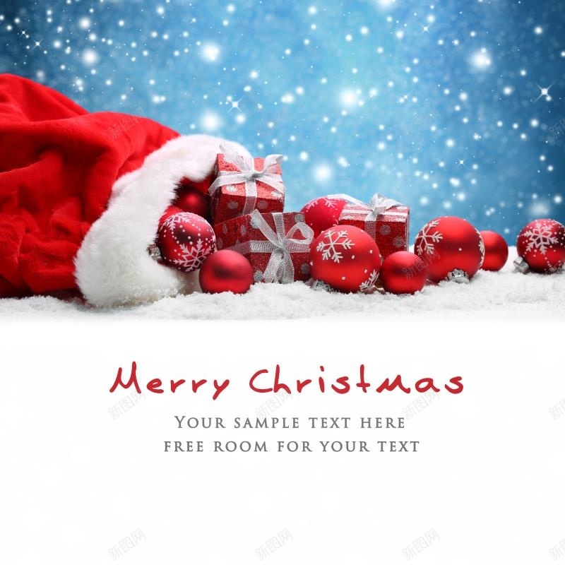 红色圣诞帽与礼物jpg设计背景_新图网 https://ixintu.com 主图 圣诞节 开心 红帽子 红礼物 雪花