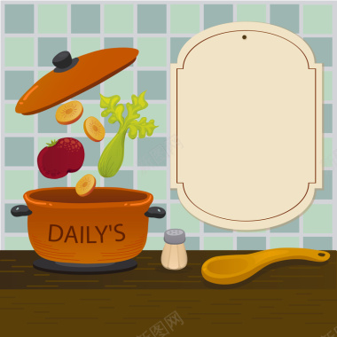 手绘卡通厨房方格烹饪海报背景矢量图背景