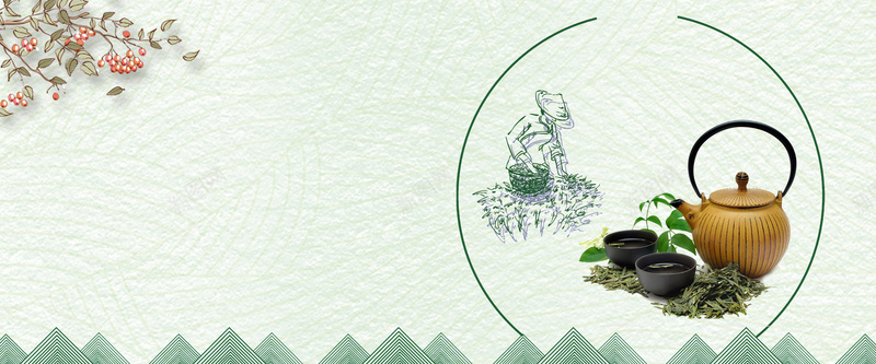 茶艺复古手绘绿色背景