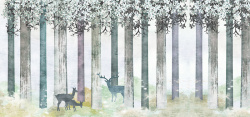 幼儿园壁画手绘树林北欧艺术背景墙装饰画高清图片