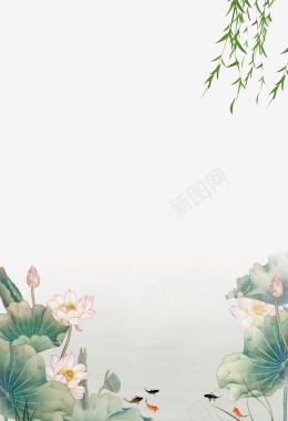 矢量小黄花插图中国风荷花插画夏至背景背景