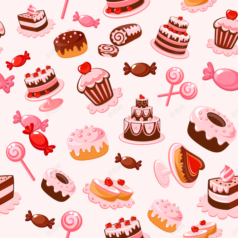 粉色蛋糕糖果背景jpg设计背景_新图网 https://ixintu.com 卡通 手绘 棒棒糖 白色 矢量插画喜欢 童趣 粉色 蛋糕