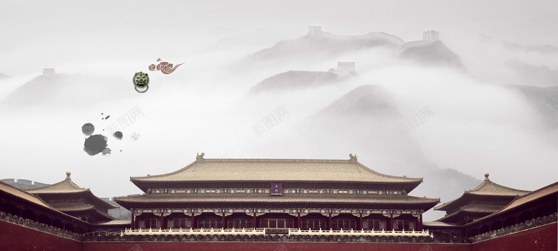 中国风传统文化古建筑展板大气背景psd设计背景_新图网 https://ixintu.com 中国风 传统 古建筑 大气 灰色 长城