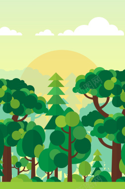 卡通清新绿色森林背景图背景