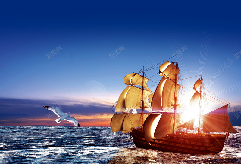 企业团队帆船jpg设计背景_新图网 https://ixintu.com 一帆风顺 大海航行 帆船 轮船