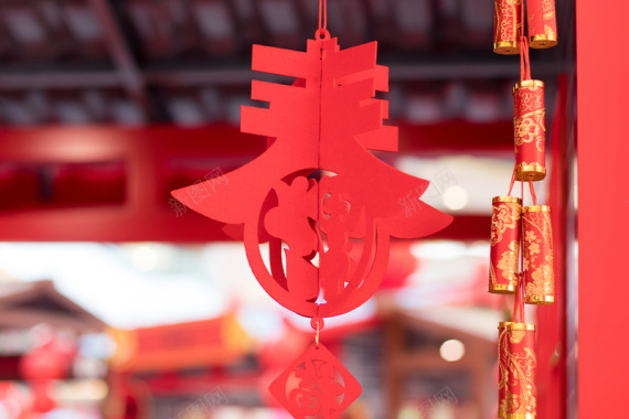 春节剪纸喜庆红色背景背景