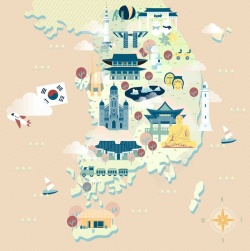 济州岛地图手绘矢量旅游韩国青瓦台景点地图海报背景高清图片