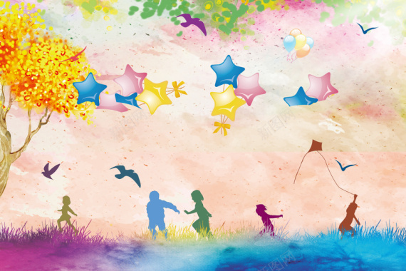 彩绘梦幻欢乐童年童趣海报背景背景