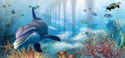海洋金鱼夏天童趣蓝色水族馆海报背景高清图片