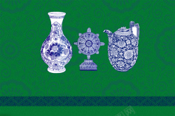 青花瓷名片中国风古典青花瓷绿色背景高清图片