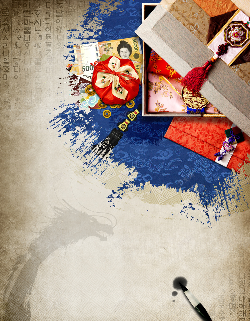 韩国传统文化海报背景psd设计背景_新图网 https://ixintu.com 传统文化 复古 海报 纹理 背景 质感 韩国