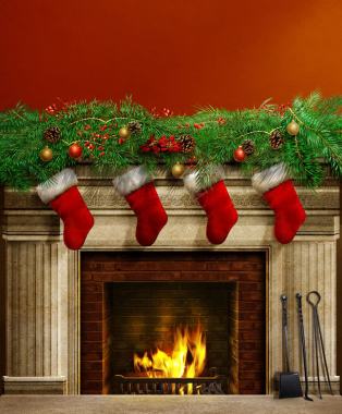 圣诞袜子与壁炉背景
