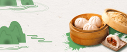 小笼包促销早餐简约灰色banner高清图片