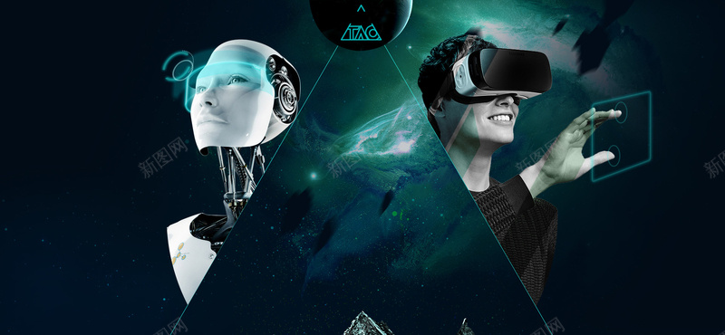 创意科幻VR眼镜未来世界黑色背景背景