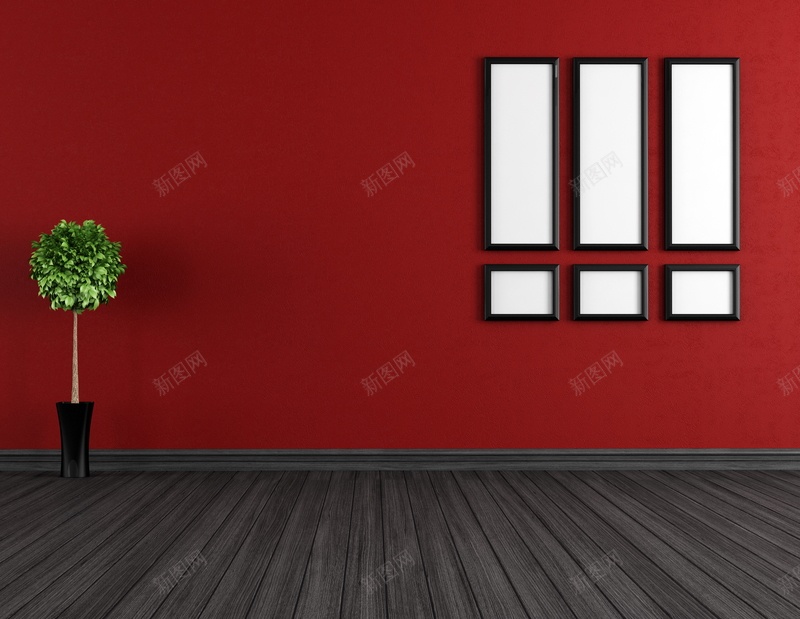 客厅红色墙纸照片墙效果jpg设计背景_新图网 https://ixintu.com 墙壁 客厅 室内盆栽 木地板 植物 照片墙 盆栽 相框 空白 绿色盆栽 装潢 酒红色