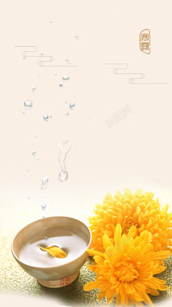 空白黄宣纸早餐饮品菊花茶悠闲生活高清图片