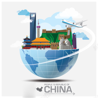 中国旅游著名地标海报背景背景