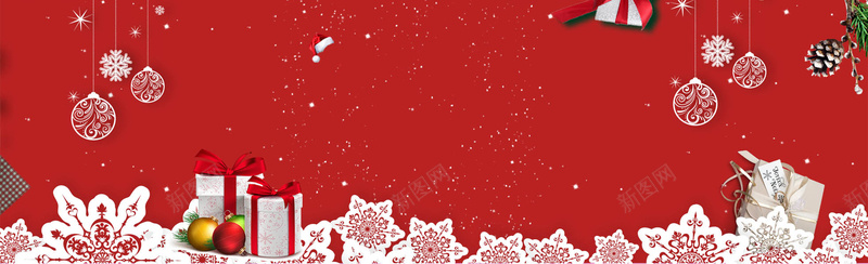 淘宝圣诞红色冬季白雪节日电商banner背景