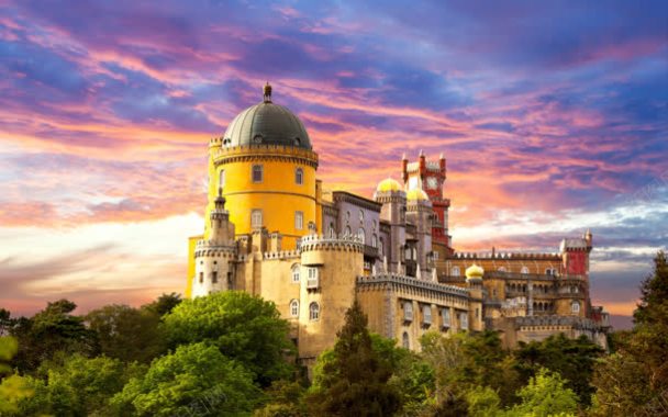 蓝紫色天空欧洲城堡背景