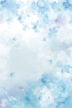 水彩风唯美蓝色花朵海报背景psd背景
