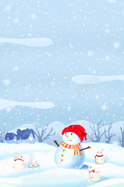 立冬圣诞节雪人卡通童趣蓝色banner背景