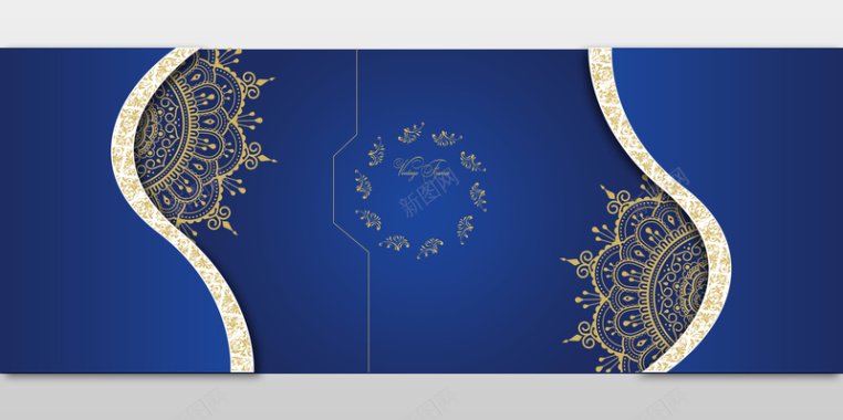 大气质感深蓝色欧式花纹婚礼海报背景背景