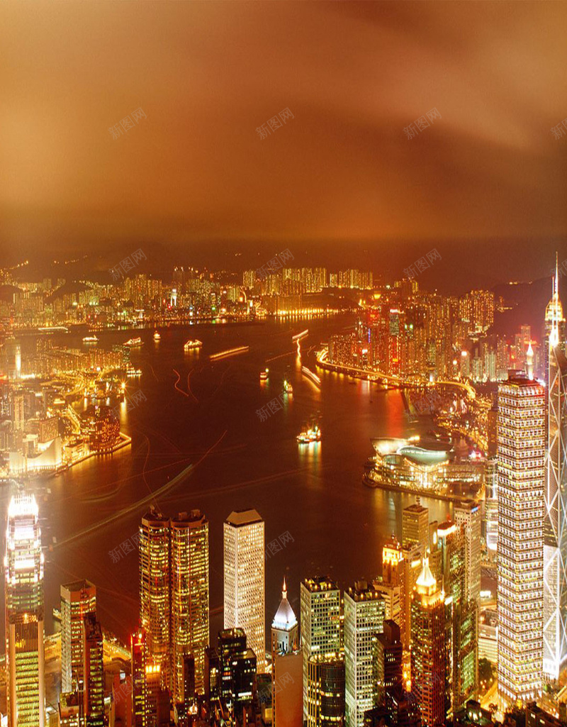 香港夜景欣赏jpg设计背景_新图网 https://ixintu.com H5素材 唯美 城市 夜景 开心 快乐 港口城市 购物天堂 黄色背景