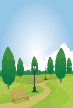 公园孕妇散步插画卡通郊外美丽风景海报背景矢量图高清图片