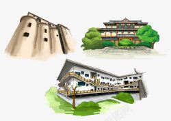 特色创意彩绘旅游杭州地标图素材