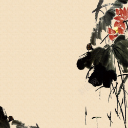 中国山水水墨装饰背景黄色水墨荷叶背景高清图片